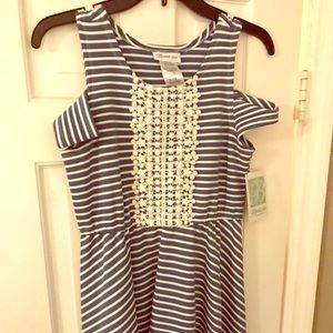 Girls Dress stripe cold shoulder